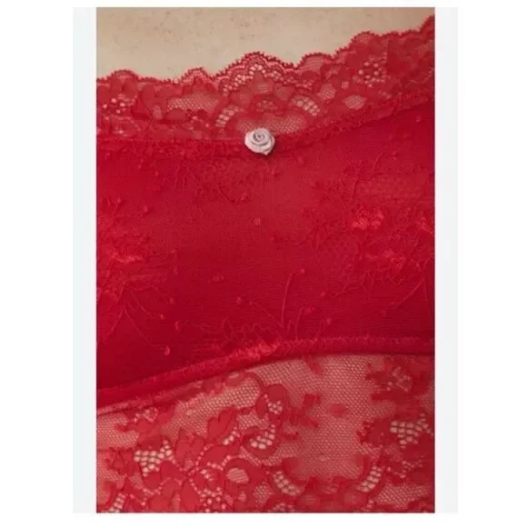NWT Out From Under Red Lace Floral Bra Top / Bralette Off The Shoulder  Size XL - Picture 16 of 16